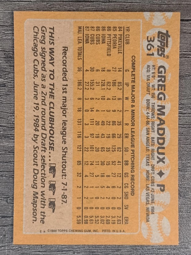 1988 Topps #361 Greg Maddux