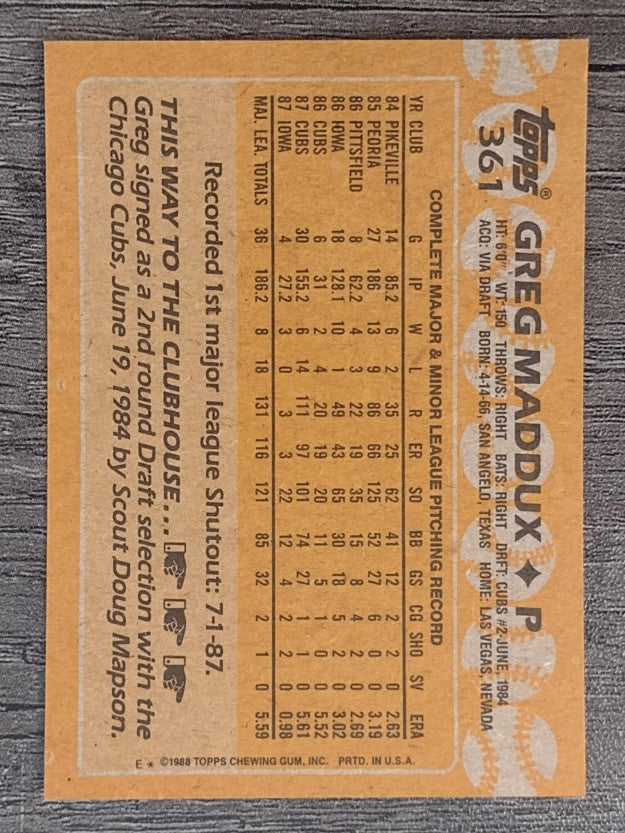 1988 Topps #361 Greg Maddux