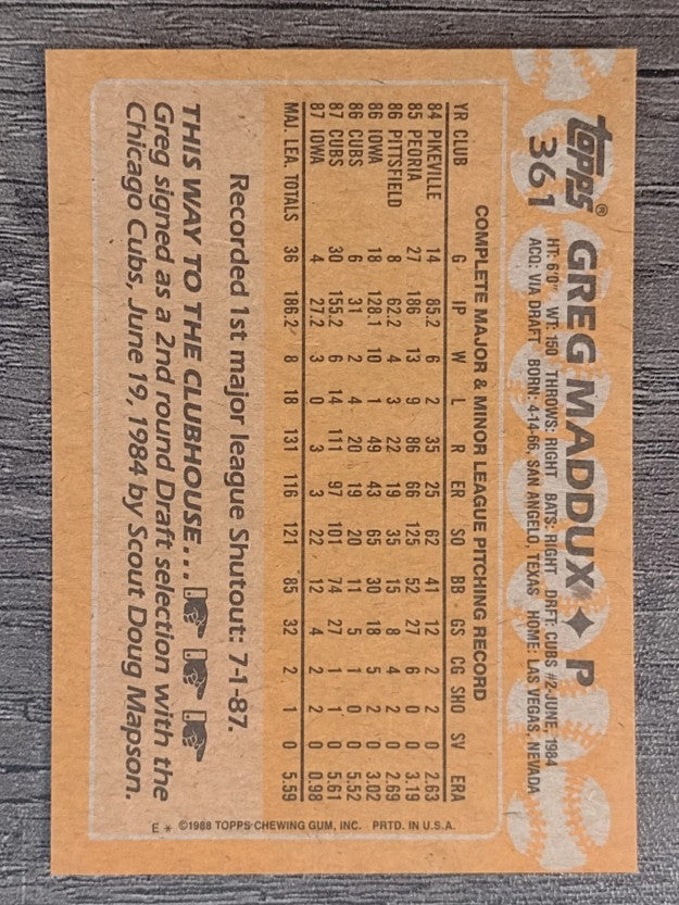1988 Topps #361 Greg Maddux
