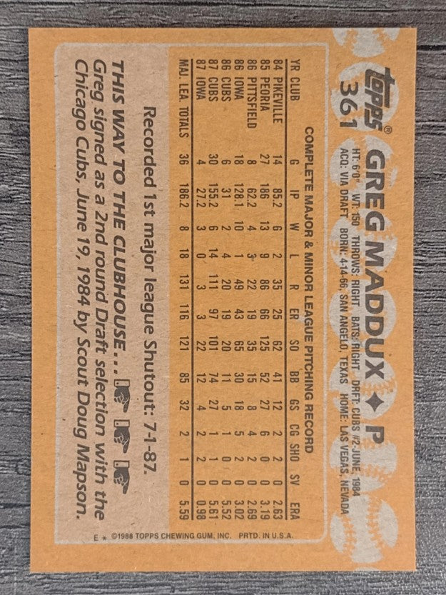 1988 Topps #361 Greg Maddux