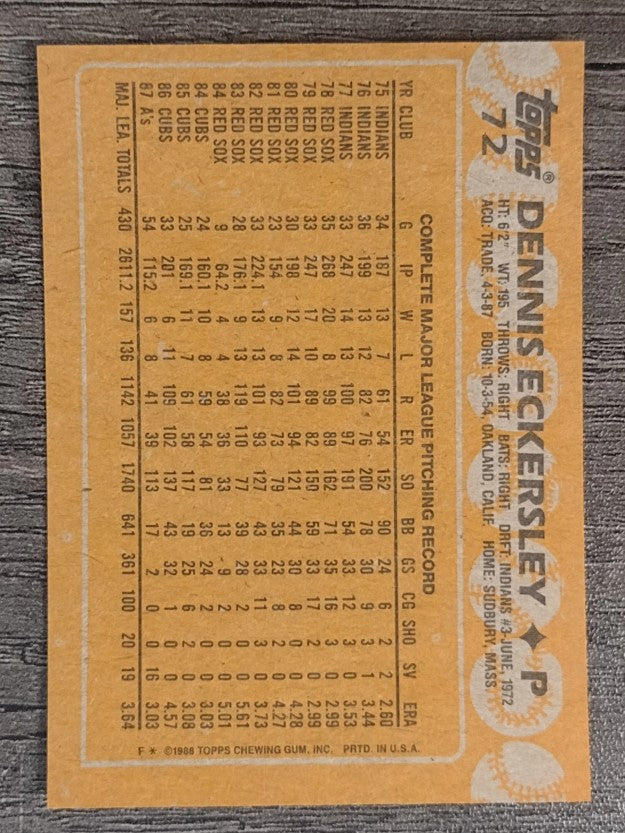 1988 Topps #72 Dennis Eckersley