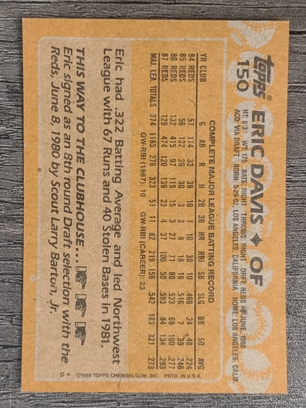 1988 Topps #150 Eric Davis