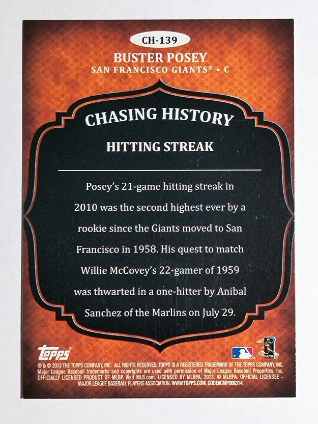 2013 Topps Chasing History #CH139 Buster Posey