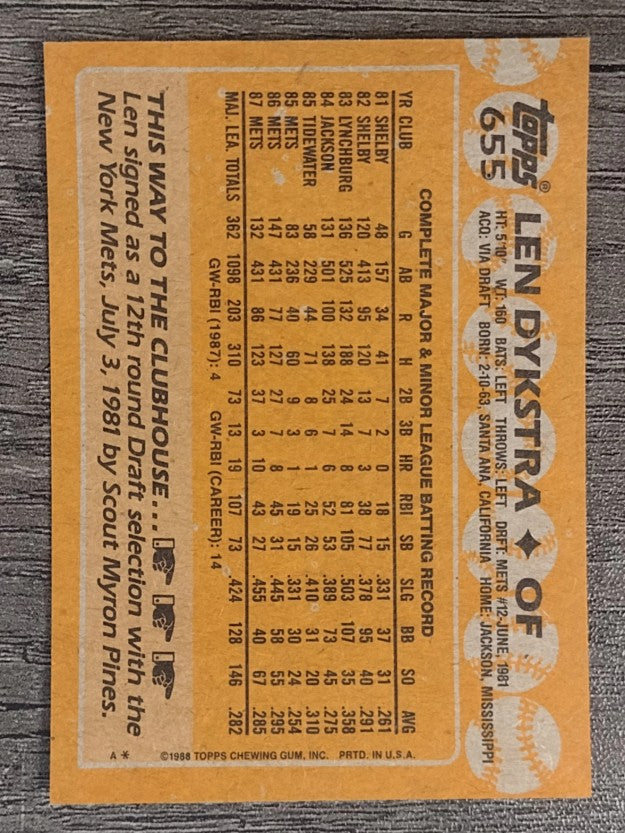 1988 Topps #655 Len Dykstra
