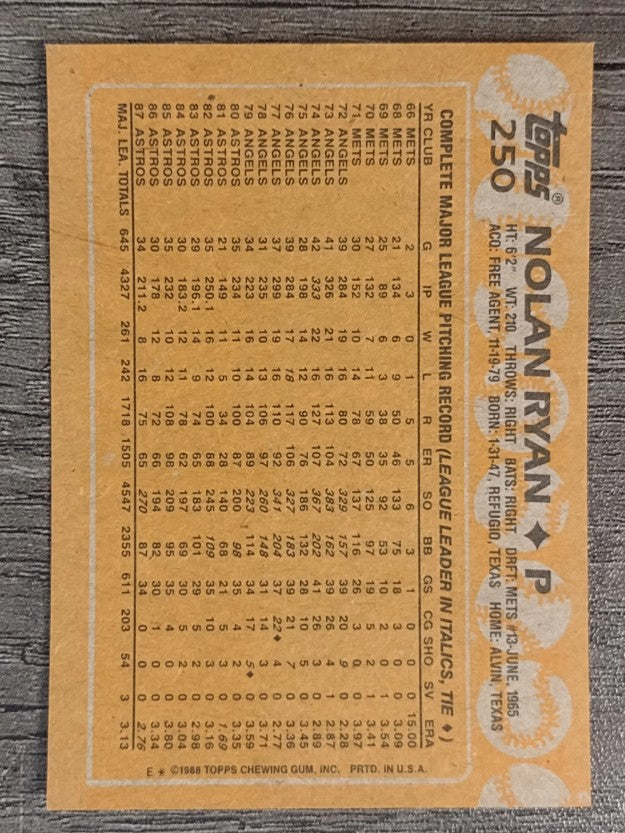 1988 Topps #250 Nolan Ryan