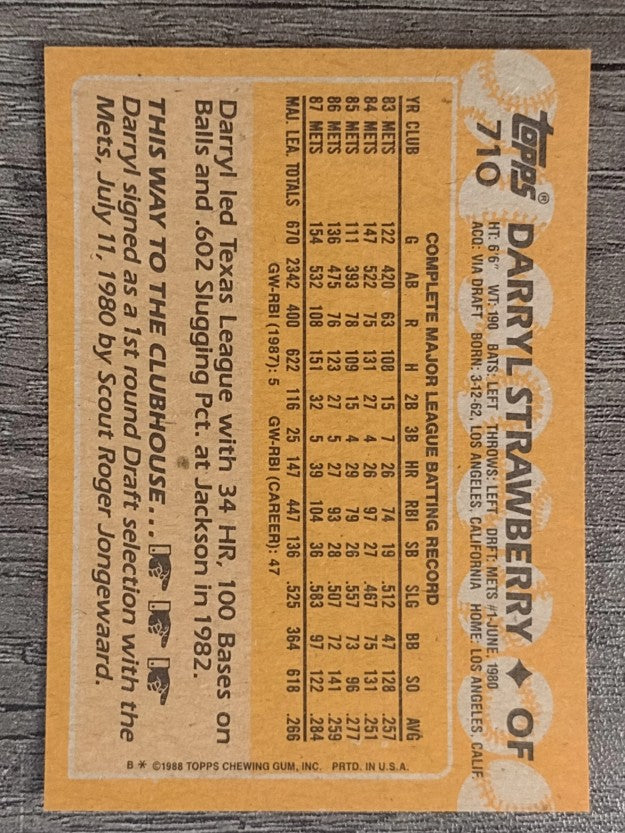 1988 Topps #710 Darryl Strawberry