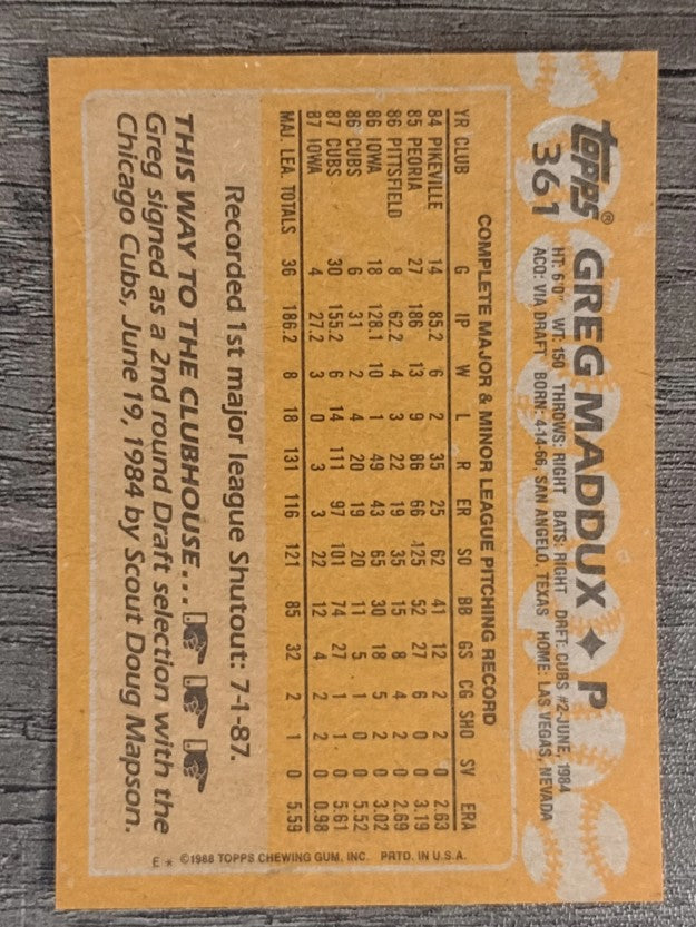 1988 Topps #361 Greg Maddux