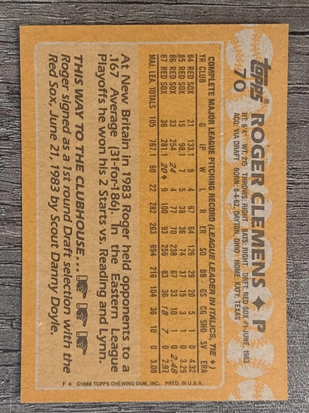 1988 Topps #70 Roger Clemens