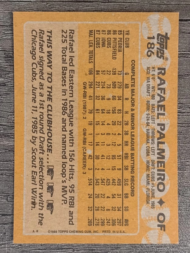 1988 Topps #186 Rafael Palmeiro