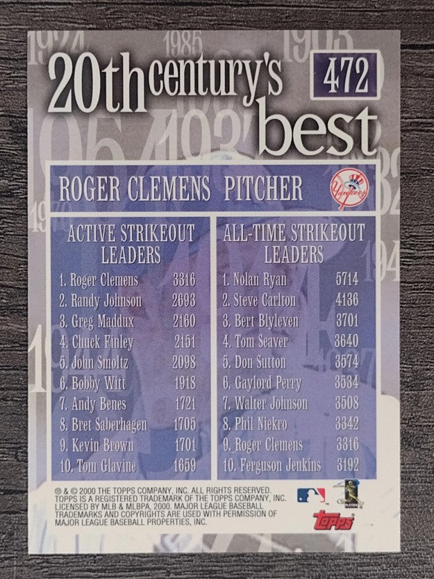 2000 Topps #472 Roger Clemens 20CB