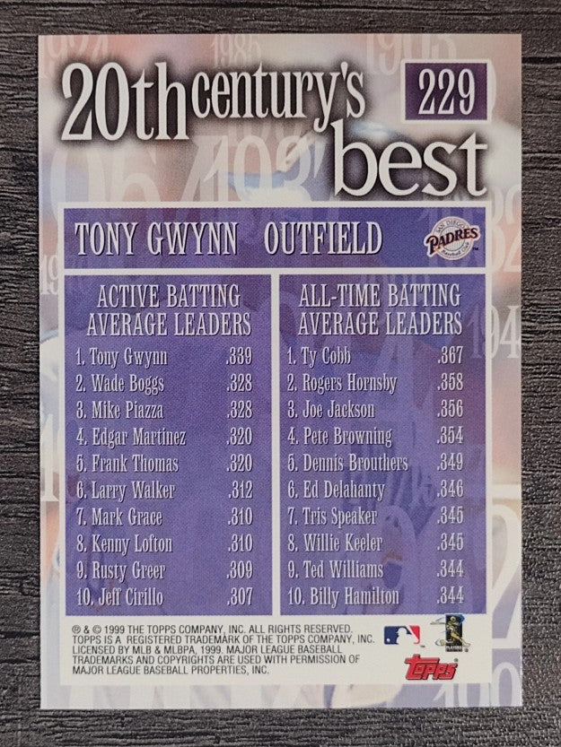2000 Topps #229 Tony Gwynn 20CB