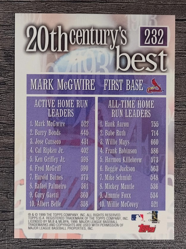 2000 Topps #232 Mark McGwire 20CB