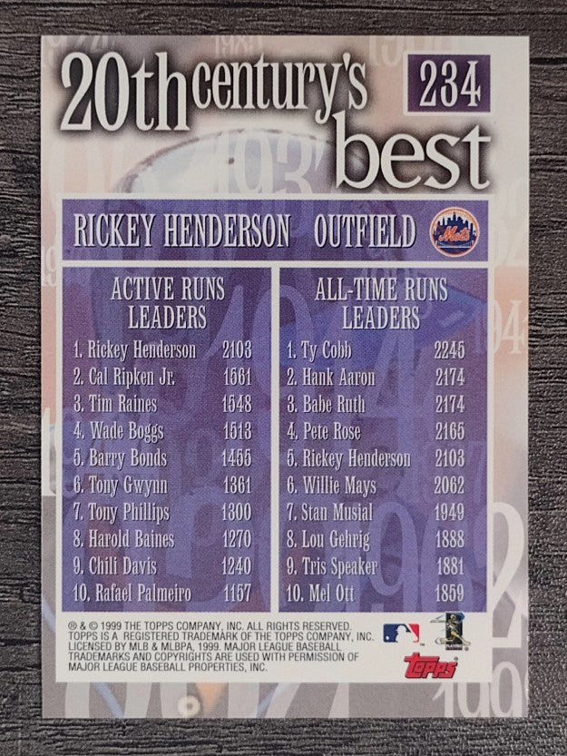 2000 Topps #234 Rickey Henderson 20CB