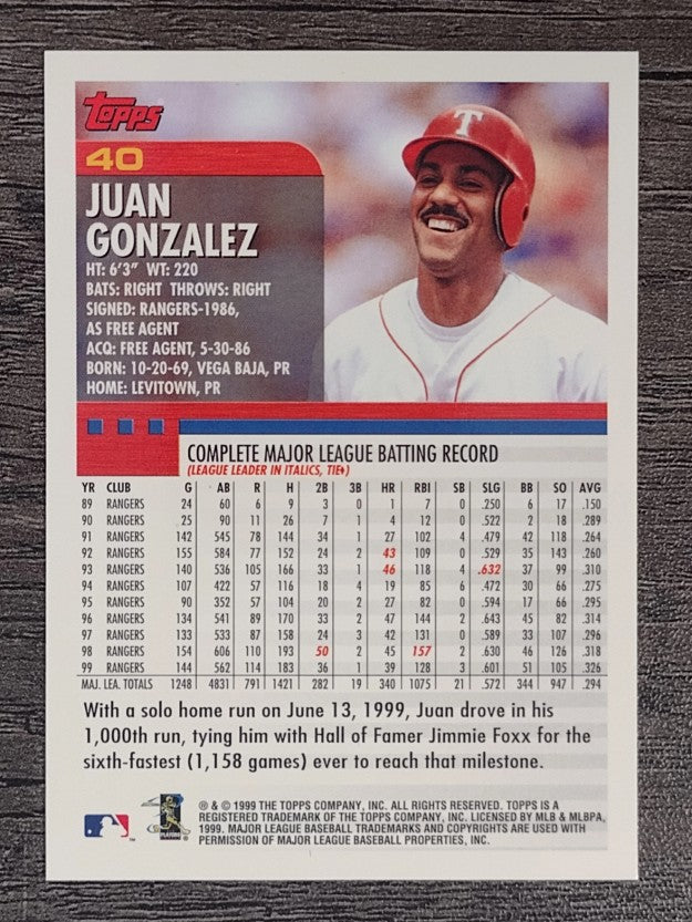 2000 Topps #40 Juan Gonzalez