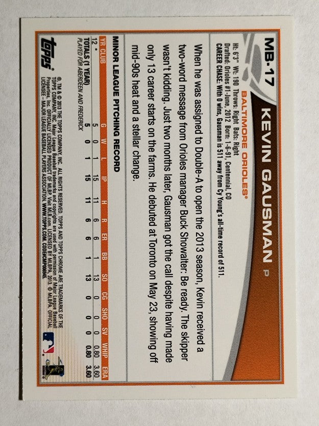 2013 Topps Chrome Update #MB17 Kevin Gausman RC