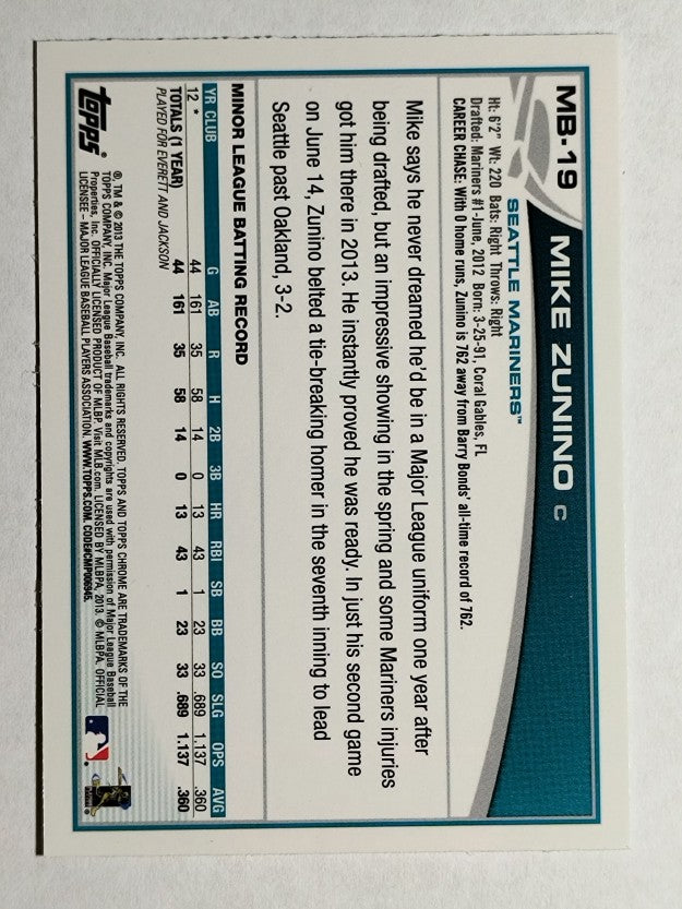 2013 Topps Chrome Update #MB19 Mike Zunino RC