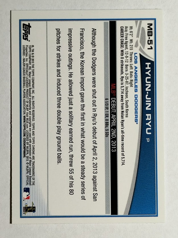 2013 Topps Chrome Update #MB51 Hyun-Jin Ryu