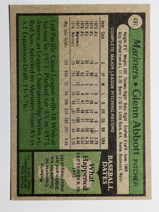 1979 Topps #497 Glenn Abbott (EX)