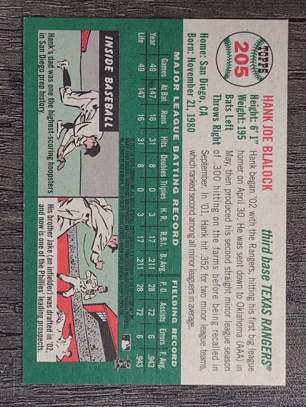 2003 Topps Heritage #205 Hank Blalock