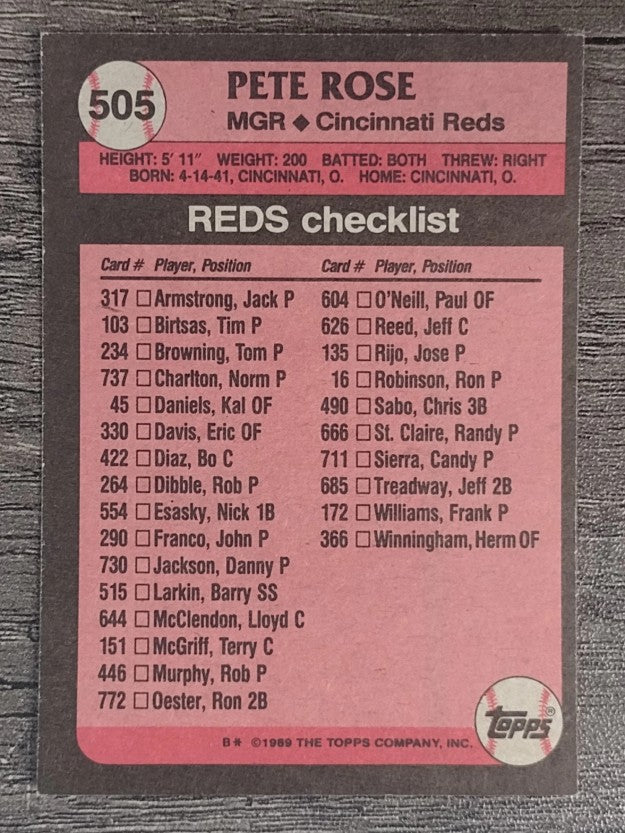 1989 Topps #505 Pete Rose MG