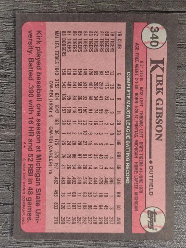 1989 Topps #340 Kirk Gibson