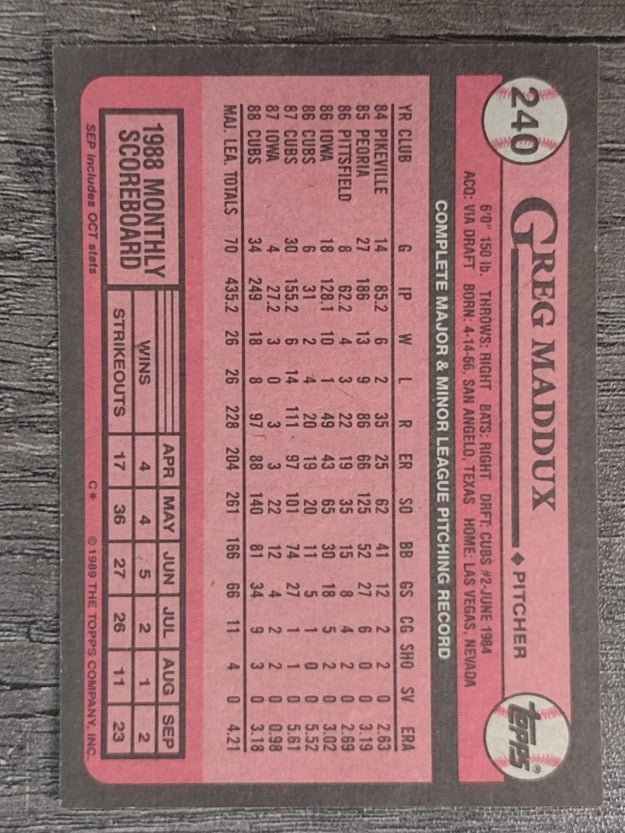 1989 Topps #240 Greg Maddux