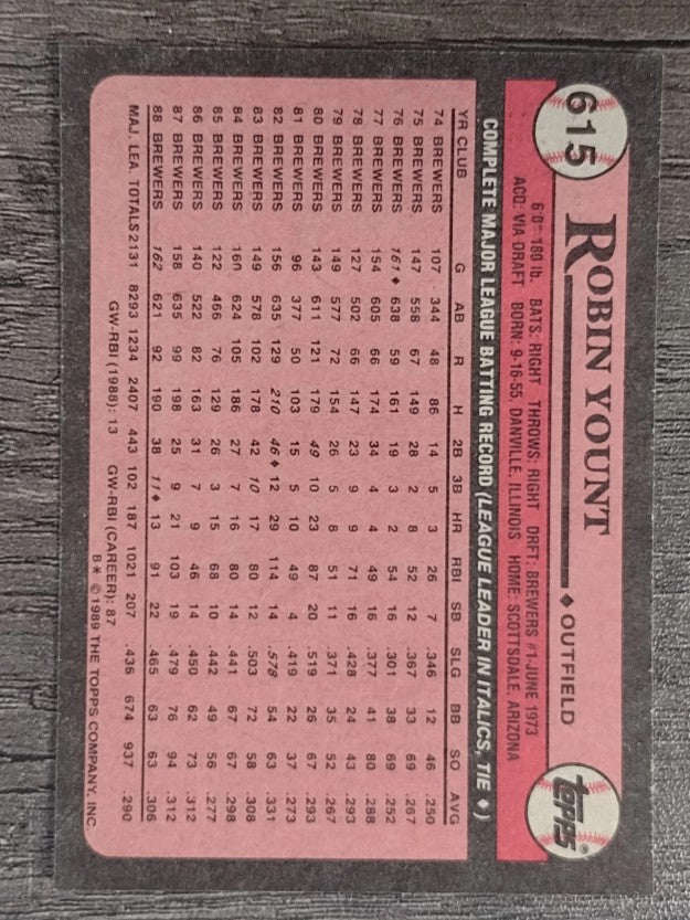 1989 Topps #615 Robin Yount