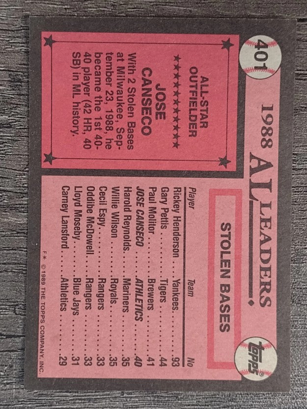 1989 Topps #401 Jose Canseco AS