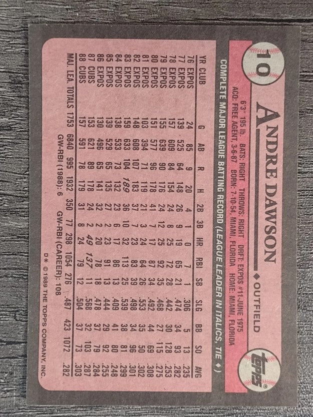 1989 Topps #10 Andre Dawson