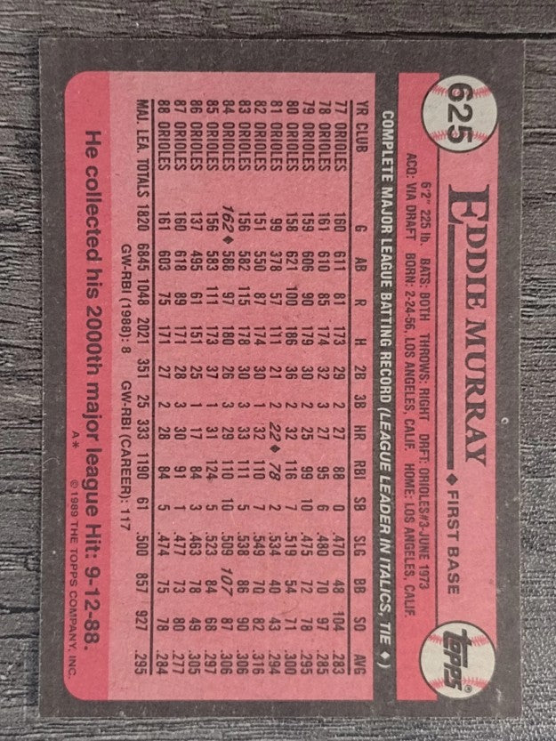 1989 Topps #625 Eddie Murray