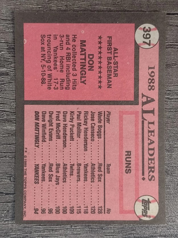 1989 Topps #397 Don Mattingly AS