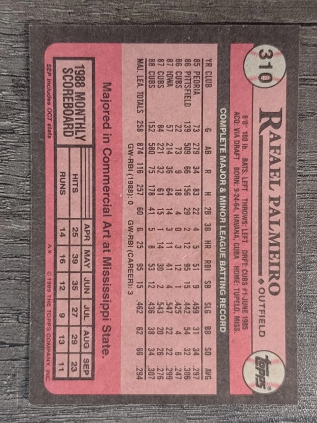 1989 Topps #310 Rafael Palmeiro