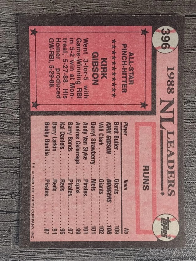 1989 Topps #396 Kirk Gibson AS