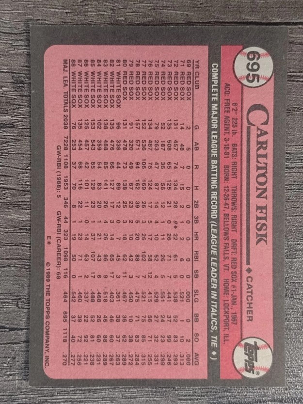 1989 Topps #695 Carlton Fisk