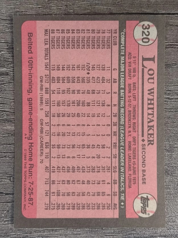 1989 Topps #320 Lou Whitaker