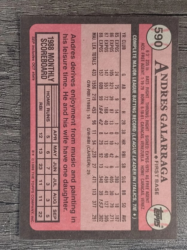 1989 Topps #590 Andres Galarraga