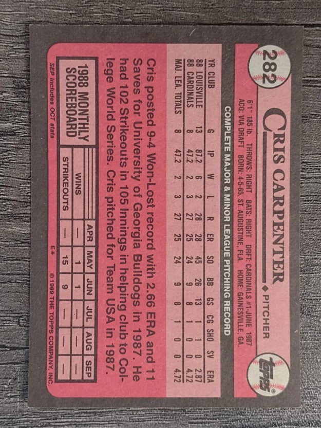 1989 Topps #282 Cris Carpenter RC