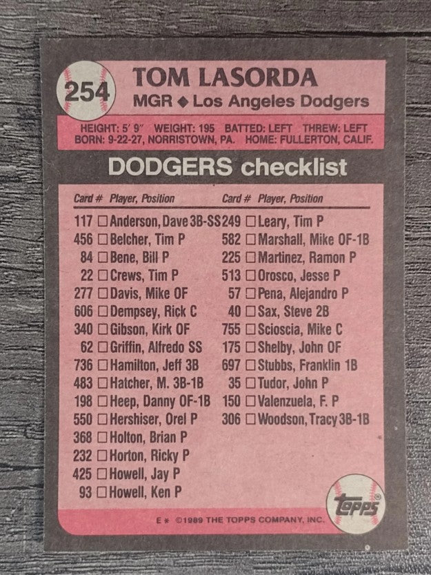 1989 Topps #254 Tom Lasorda MG