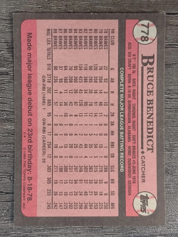 1989 Topps #778 Bruce Benedict