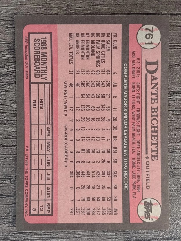 1989 Topps #761 Dante Bichette RC