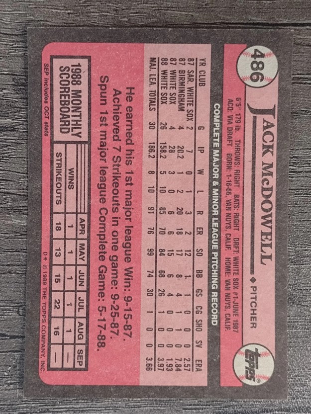 1989 Topps #486 Jack McDowell