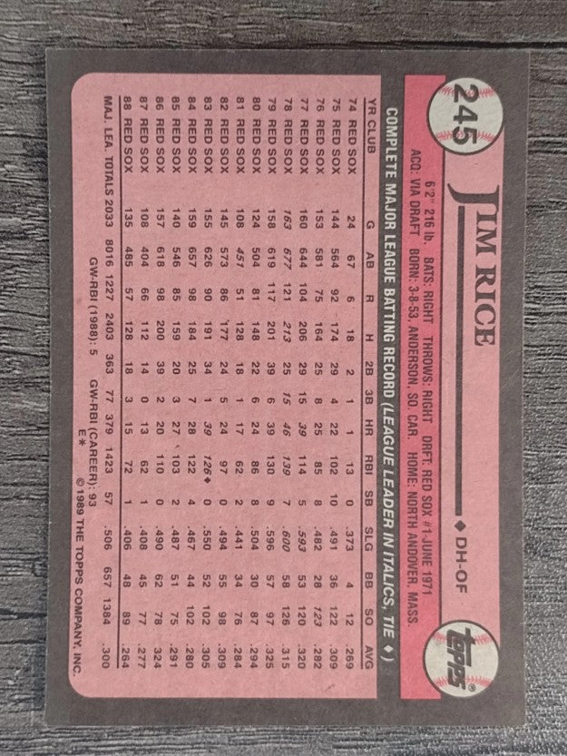 1989 Topps #245 Jim Rice