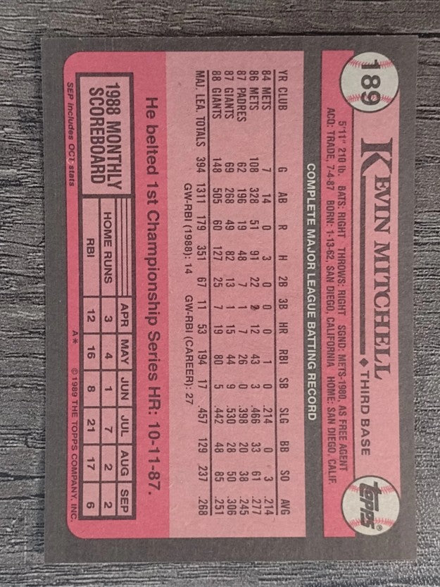 1989 Topps #189 Kevin Mitchell