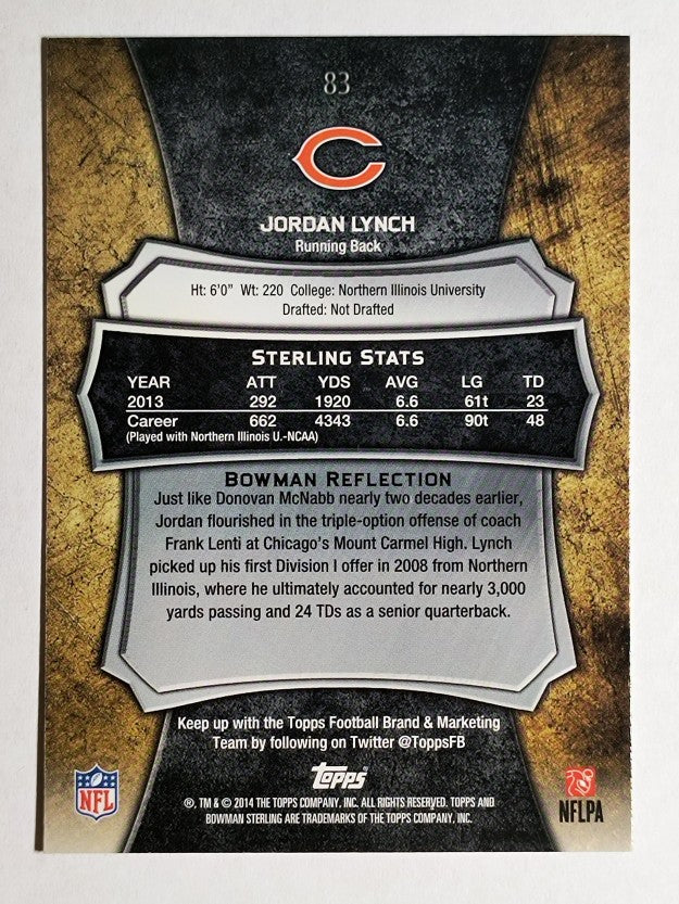 2014 Bowman Sterling #83 Jordan Lynch RC