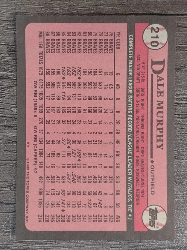 1989 Topps #210 Dale Murphy