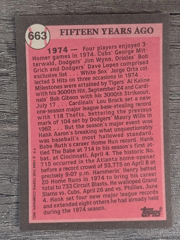1989 Topps #663 Hank Aaron TBC74