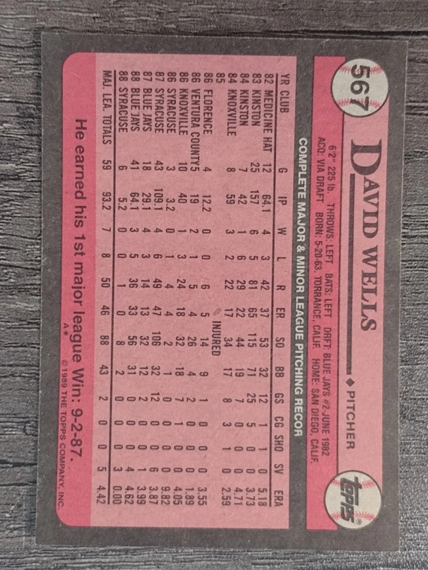 1989 Topps #567 David Wells