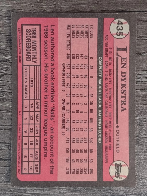 1989 Topps #435 Len Dykstra