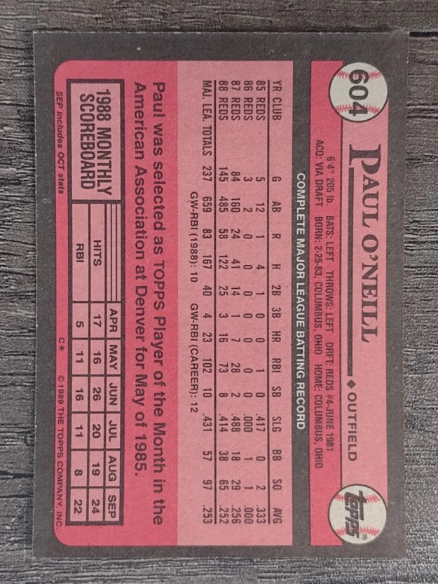 1989 Topps #604 Paul O'Neill