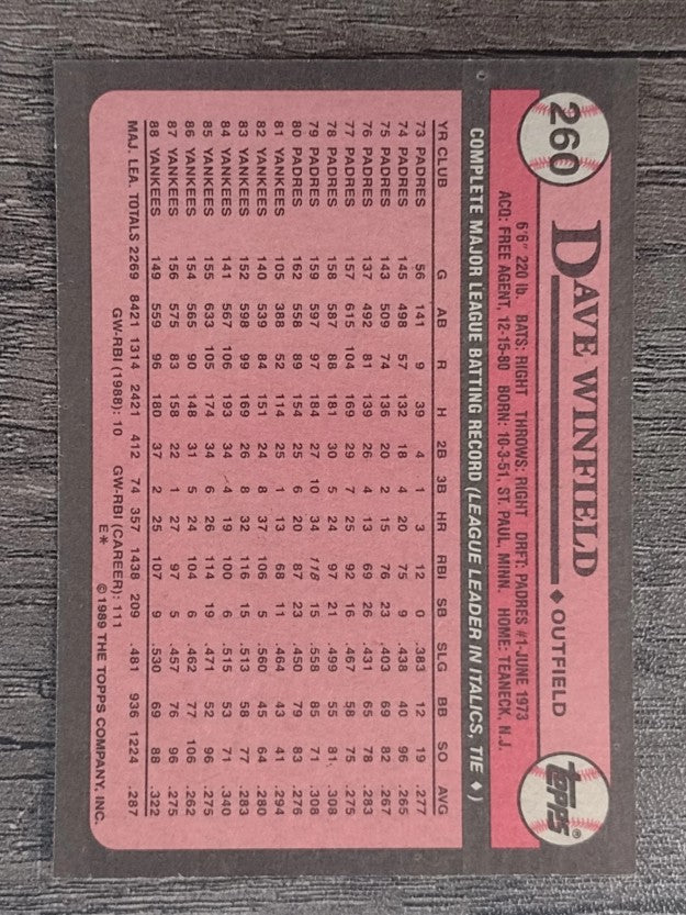 1989 Topps #260 Dave Winfield
